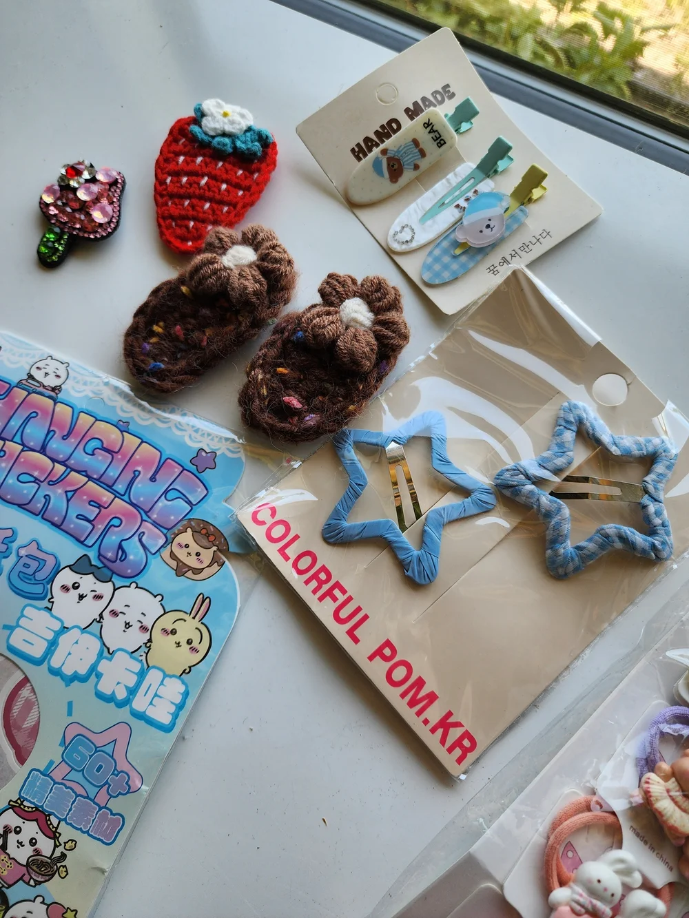 Set Girls Hair Accessories, Hair Elastics, Clip-ins, Hello Kitty Stickers NWOT